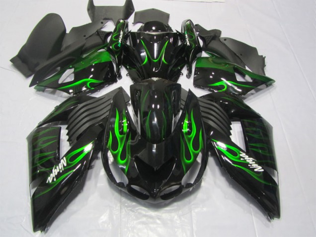 Kawasaki ZX14R ZZR 1400 2006-2011 - Noir Vert Flamme Ninja