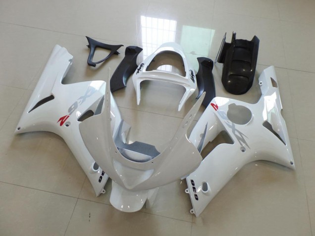 Kawasaki ZX6R 2003-2004 - Blanc avec Argent Décalque Kawasaki ZX6R 2003-2004 - Blanc avec Argent Décalque